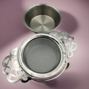 Zilveren theezeefje & uitlekbakje<br>Thee-accessoires